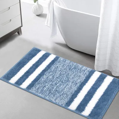 Zdjęcie produktu dla Mata podłogowa do łazienki, mikrofibra, 60 x 120 cm, niebieska, dobrze wchłania wodę, antypoślizgowa, można prać