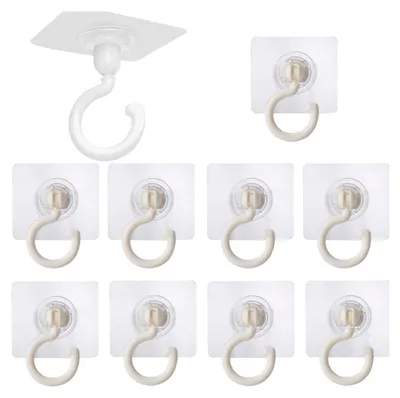 Produktbild von Selbstklebende Haken, 10 Stück, 360° drehbare Deckenhaken, ohne Bohren, wasserdichte Wandhaken für Bad, Küche, Büro und Schlafzimmer