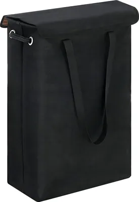 Produktbild von Schmaler Wäschekorb mit Deckel, 60 L Großes Fassungsvermögen Wäschekorb Schmal mit Tragegriff, Wasserdichter Faltbarer für Bad und Schlafzimmer, Wäschekorb Klein (Black)
