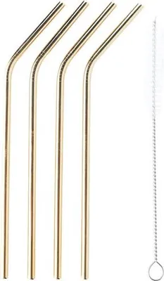 Immagine prodotto di Set di 4 cannucce in acciaio inossidabile color oro – Semikolon