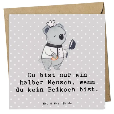 Produktbild von Mr. & Mrs. Panda Glückwunschkarte Beikoch Herz - Grau Pastell - Geschenk, doppelkarte, anlasskarte, Spruch, Restaurant, Klappkarte, Koch, Lustig, faltkarte, Grußkarte