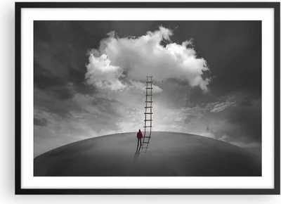 Produktbild von Gerahmtes Poster - Schwarzer Rahmen - Symbol Leiter Himmel - 70x50 cm - Wand Bild - Wanddeko - Wandbilder - Kunstposter - Wandposter - Bilderrahmen - Bilder - Kunstdruck - P2BAA70x50-4900