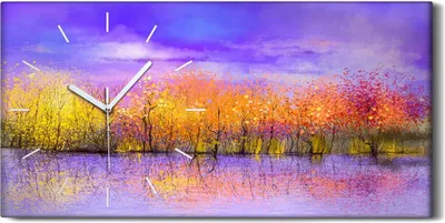 Produktbild von Leinwand Uhr Küche Wohnzimmer Bild Quarz 60x30 Abstrakte Kunst Bäume Himmel - weiße Hände