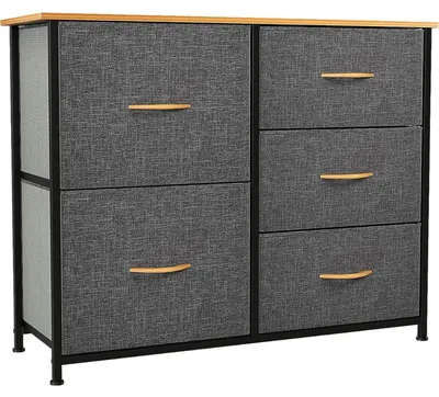 Image de Commode de rangement avec 5 tiroirs en tissu, style industriel, gris foncé, 85x30x70 cm
