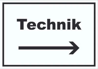 Produktbild von Technik Schild mit Text und Richtungspfeil rechts Hauswirtschaftsraum waagerecht A0 (841x1189mm)