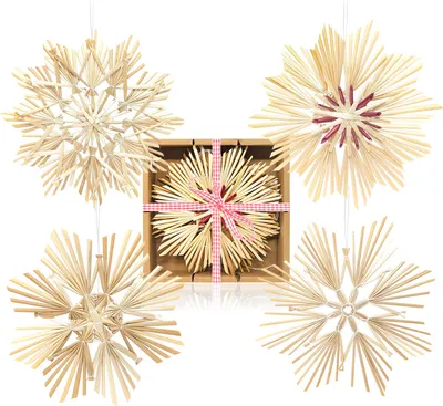 Produktbild von com-four® 4x Strohsterne im Mix-Set - Stroh-Anhänger für den Weihnachtsbaum - natürlicher Christbaum-Behang - Weihnachtsdekoration - 18 cm