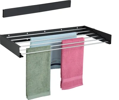 Immagine prodotto di Relaxdays Stendibiancheria da parete, pieghevole, L x P x A 15 x 100 x 50 cm, per uso interno ed esterno, stendibiancheria da parete salvaspazio, nero