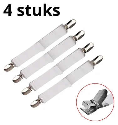 Productafbeelding van Lakenspanners - Dekbedclips - Dekbed klemmen - Overtrekspanners - Lakenbretels - Lakenklemmen - Stevige klemmen - Verstelbaar - 4 stuks wit