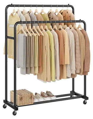 Image de Porte-vêtements sur roulettes pour un rangement flexible | Shadesblack | 110x46,5x155 cm