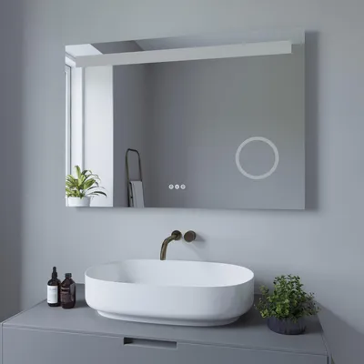 Produktbild von Badspiegel mit Beleuchtung Lichtspiegel Dimmbar Badezimmerspiegel 100x70cm Bad Spiegel Beschlagfrei Energiesparend Kaltweiß Wandspiegel mit Touchschalter