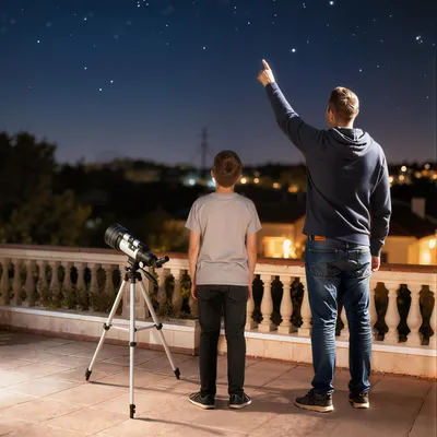 Produktbild von SUGIFT Astronomie Fernrohr für Einsteiger, Teleskop 70 mm Objektiv, Aluminiumlegierung, Weiß  |  AZ-Montierung  |  3 Okulare + Barlow-Linse  |  76 x 76 x 133 cm