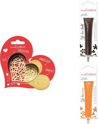 Immagine prodotto di Set di biscotti con cuore in rilievo + 2 bastoncini di cioccolato marrone e arancione