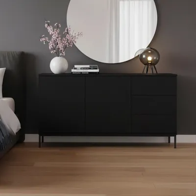 Produktbild von Kommode Dallas K2D3SZ, Stilvoll Anrichte moderner Stil, zwei Türen und drei Schubladen mit Push to Open (Farbe: Schwarz)