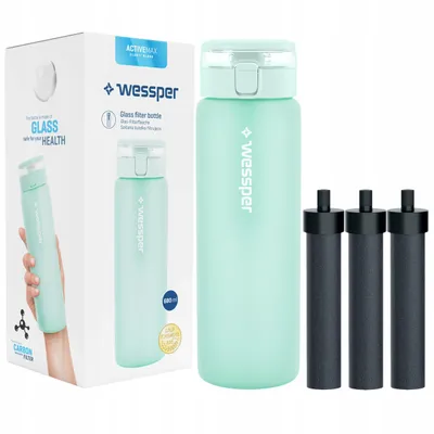Obrázok produktu pre Wessper ActiveMax Clarti sklenená fľaša s filtrom 680 ml mäta + 3x filtračná vložka