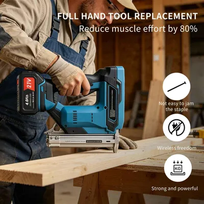 Produktbild von AIORBER Akku Nagler 21V 2 in 1 Elektro Tacker mit 2x 4.0Ah Akkus & Ladegerät, Professionelle Nagelpistole für Holzbearbeitung Möbel DIY Blau