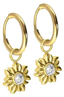 Produktbild von Titan Ohrclicker Creolen SONNE + KRISTALL Gold Innendurchmesser: 10mm + Designstärke: 1,6mm