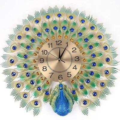 A decorative peacock wall clock.