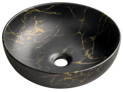 Productafbeelding van RONDANE keramische wastafel, opzetmodel, diameter 41 cm, Portoro-marmer