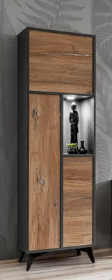 Obrázok produktu pre Komodee, Vitrína Orvieto, Dub/Antracit, Šírka 51 cm x Výška 187 cm x Hĺbka 40 cm, LED, do Obývačky, Spálne