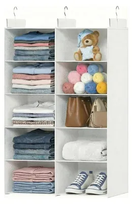 Image de Tringle à vêtements double rangée, organiseur de penderie, organiseur de penderie pliable avec 3 crochets métalliques, peu encombrant pour les chambres à coucher et les chambres d'étudiants (blanc, 5 niveaux)