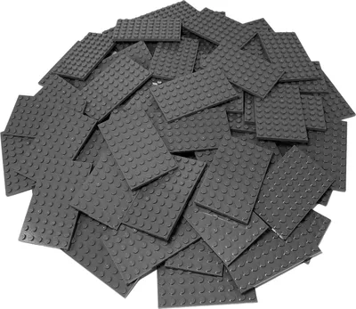 A pile of dark gray LEGO baseplates.