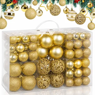 Obrázok produktu pre Balenie 100 vianočných ozdôb s priemerom 3/4/6 cm - Vianočná výzdoba (zlatá)