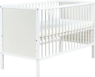 Produktbild von BELIANI Babybett weiß MDF 60 x 120 cm mit Stäben höhenverstellbar Standardgröße für Kinderzimmer Zubehör minimalistisches Design