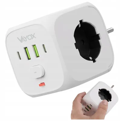 Produktbild von Vayox Steckdosenwürfel 3-Fach Schuko Weiß | Steckdosenadapter mit 2x USB-C 2x USB-A 2.1A | 2500W Mehrfachstecker mit Schalter Wandsteckdose