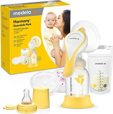 Produktbild von Medela Harmony Essentials Pack – Set mit Harmony Handmilchpumpe, PersonalFit Flex Brusthaube, Sauger, Muttermilchbeuteln und Stilleinlagen – Ideal für unterwegs Handmilchpumpe im Set
