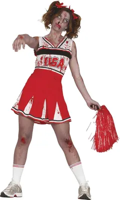 Productafbeelding van Fiestas Guirca - Zombie Cheerleader kostuum jurk voor dames, model FG951 (XL) (Rood/Wit)
