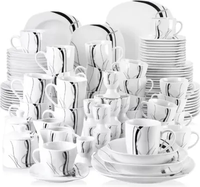 Produktbild von Silken Serviesset – Tafelservice – 12 Personen – 100-teilig – Keramisch – Essteller und kleine Teller – Elegante Tischpräsentation