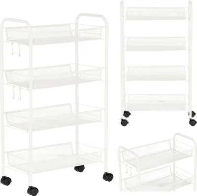 Image de Assistant coiffeur chariot cosmétique table roulante pour la coloration ST45WH au salon de beauté, une étagère avec des étagères