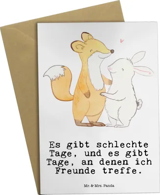 Produktbild von Mr. & Mrs. Panda Grußkarte Fuchs Hase Freunde treffen - Weiß - Geschenk, jubiläumskarte, babykarte, glückwunschkarten, weihnachtskarten, einladungskarten