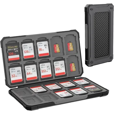 Immagine prodotto di Custodia per schede di memoria, per 20 schede SD e 20 schede TF, in fibra di carbonio, colore nero
