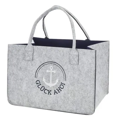 Produktbild von GLÜCK AHOI Filztasche Strandtasche Einkaufstasche Grau mit Stickerei Glück Ahoi