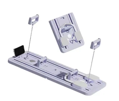Produktbild von 8-in-1 Pilates-Board in Lila mit Widerstandsbändern und Handyhalterung