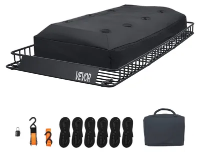Productafbeelding van Dakdragerbagagebak, 2286 x 1270 x 152 mm, robuust bagagebak voor op het dak met waterdichte bagagezak, spanbanden, draagvermogen van 113,4 kg, bagagedrager voor auto, SUV en vrachtwagen, geschikt voor alle weersomstandigheden