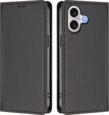 Produktbild von Handyhülle für iPhone 17, Kunstleder Klapphülle Stoßfeste Magnetische Hülle mit Ständer Schwarz