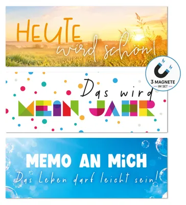 Produktbild von Magnete Sprüche 3er Set Gute Laune – Deko für Tischkalender, Kühlschrank & Magnettafel