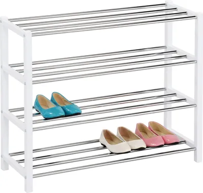 Produktbild von Schuhregal DUBLIN mit 4 Ablagen in weiß. Robustes Metallregal für Flur Schuhaufbewahrung. Schuh-Organizer Schuhablage dielen- & flurmöbel