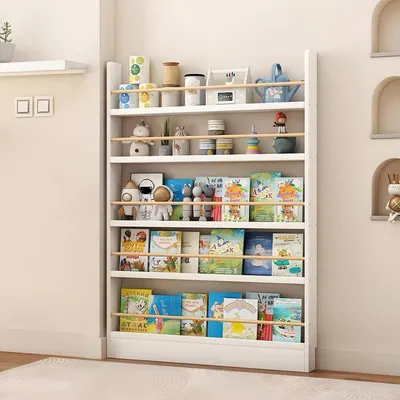 Image de Étagère murale pour livres pour enfants, en bois, de couleur blanche, dimensions 60 x 10 x 145 cm