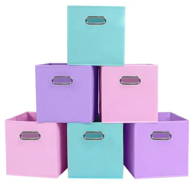 Productafbeelding van Opbergboxen voor kleding, set van 6 inklapbare opbergdozen met lade en metalen handgreep, geschikt voor kledingkast en speelgoed