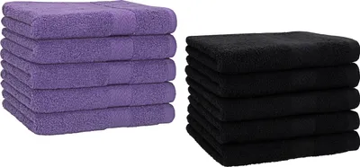 Produktbild von Betz 10 Stück Gästetücher 30x50 cm PREMIUM 100% Baumwolle Set Farbe: lila und schwarz