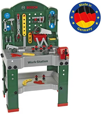 Produktbild von Theo Klein 8580 Bosch Work-Station I 44-teilig I Werkbank inkl. Arbeitssplatte mit Lernfunktion I Maße: 61 cm x 44,5 cm x 101 cm I Spielzeug für Kinder ab 3 Jahren