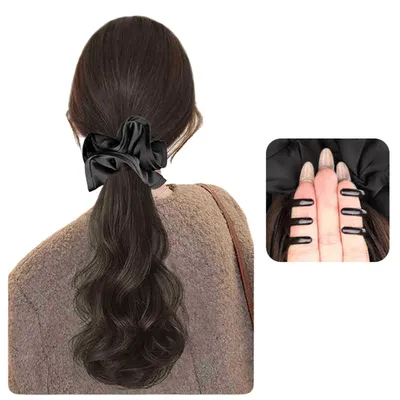 Produktbild von Gewellt Ponytail Extension mit Klammer, Pferdeschwanz Haarteil Haarverlängerung Zopf 40cm, Braun-Schwarz