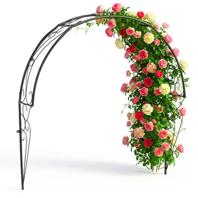 Produktbild von Relaxdays Rosenbogen Halbbogen, Metall, HxBxT: 105 x 100 x 21 cm, Rankbogen für Fenster & Türen, Wandrosenbogen, schwarz