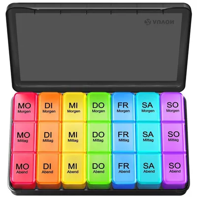 Produktbild von Tablettenbox 7 Tage Morgens Mittags Abends 3 Fächer Schwarz Tragbar Lichtundurchlässig