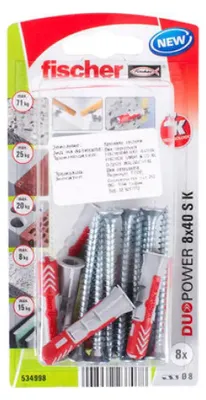 Zdjęcie produktu dla Fischer 534998, Zestaw śrub i kotw, Nylon, Szary, Czerwony, Pozidriv, PZ2, 8 mm