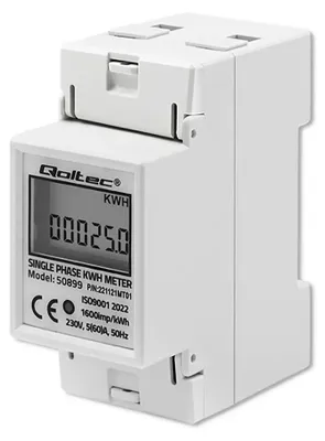 Productafbeelding van Qoltec 50899 Eenfasige elektronische energiemeter | 230 V | LCD | 2P | DIN-rail