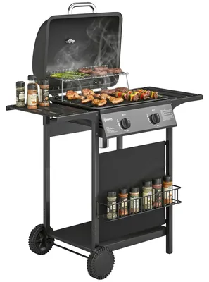 Obrázek produktu pro Plynový gril, 2 hořáky, vestavěný teploměr, černá barva